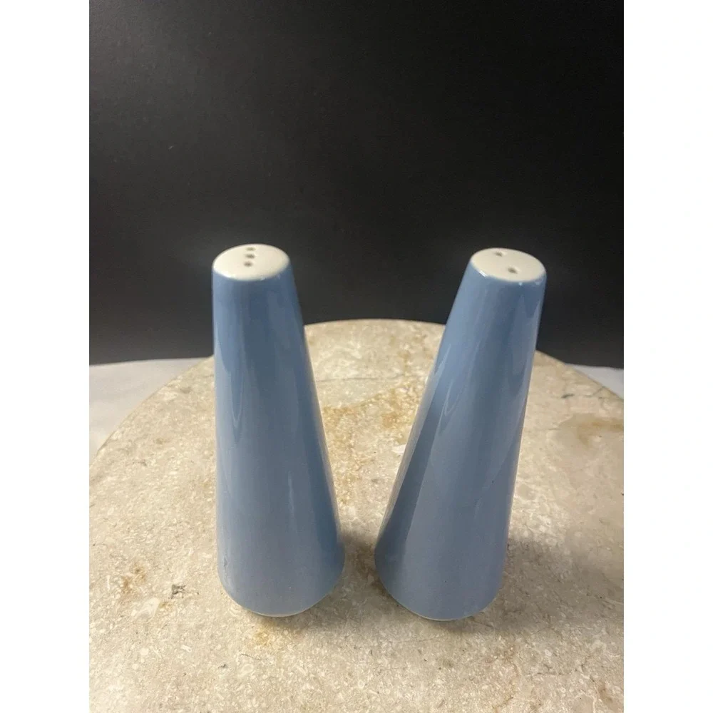 1960's Homer Laughlin Orbit Blue Covered Butter Dish W/ Salt And Pepper Shakers